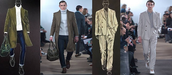 men in suits on catwalk runway